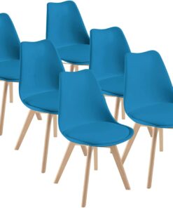 Chaises Scandinave Lot de 6 Bleue - Bois Hêtre Massif | Confort Ergonomique Premium  | DEWINNER