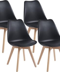 Chaises Scandinave Lot de 4 Noir - Bois Hêtre Massif | Confort Ergonomique Premium  | DEWINNER
