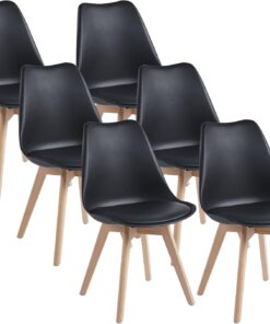 Chaises Scandinave Lot de 6 Noir - Bois Hêtre Massif | Confort Ergonomique Premium  | DEWINNER