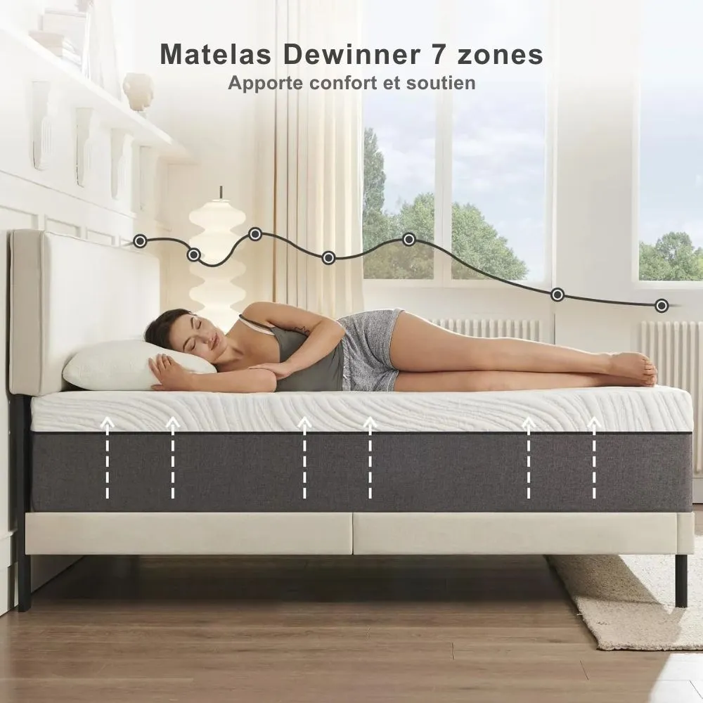 Matelas DEWINNER 80x190x20 avec 7 zones ergonomiques - ressorts ensachés et mémoire de forme format compact