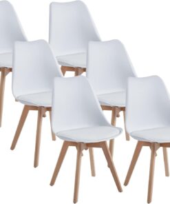 Chaises Scandinave Lot de 6 Blanc - Bois Hêtre Massif | Confort Ergonomique Premium  | DEWINNER