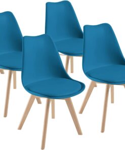 Chaises Scandinave Lot de 4 Bleue - Bois Hêtre Massif | Confort Ergonomique Premium  | DEWINNER